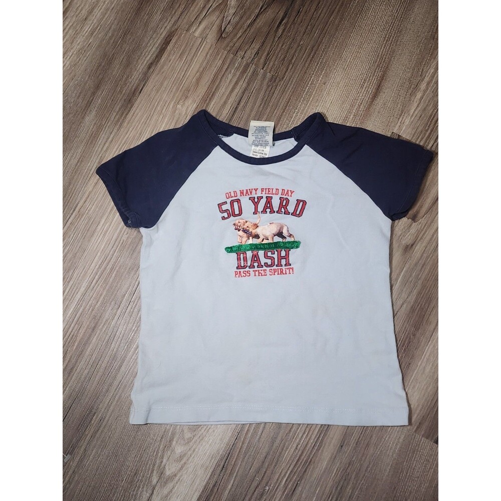 Vintage Old Navy Girls Field Day 50 Yard Dash Pass The Spirit Raglan Tee XS